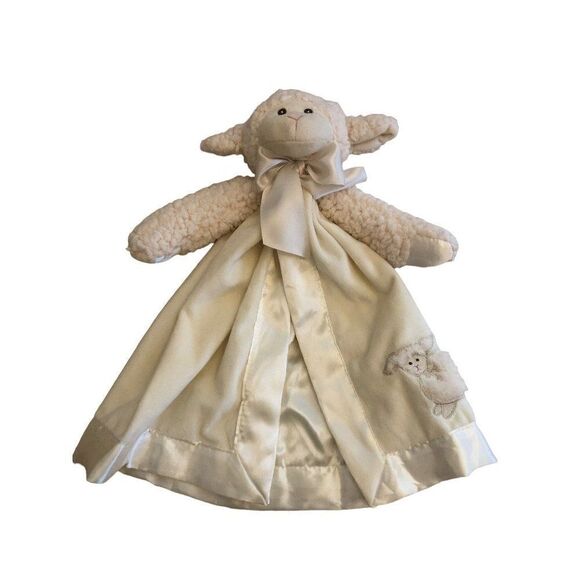 Bearington Baby Collection Lovey Sheep Plush Toy Satin Sherpa Security Blanket - Picture 1 of 3